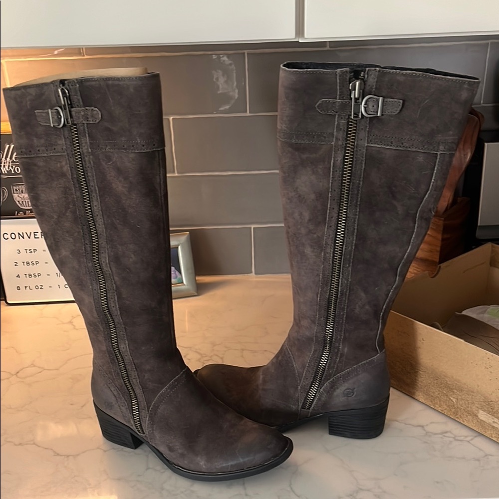 Born Gray Heeled Boots with Suede Texture